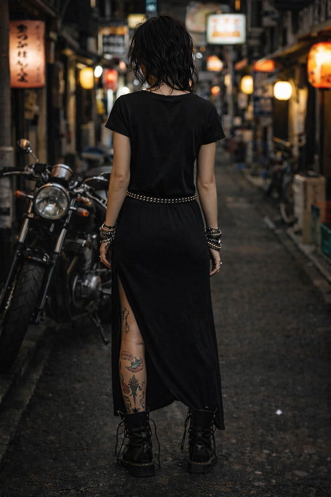 Rude Riders Maxi-Kleid La Tiger Motor Club Print Vintage Schwarz Detail