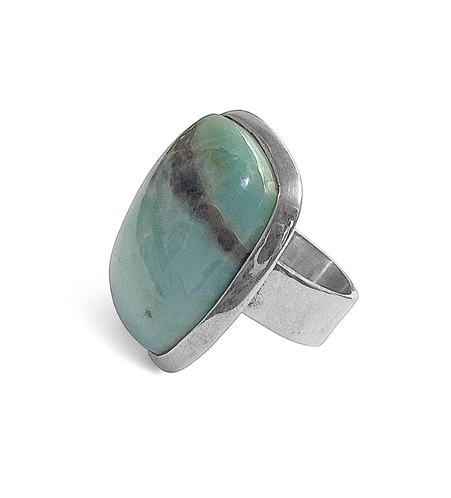 Opalring Naturstein Groß Eckig 925 Sterling Silber Größenverstellbar Unikat