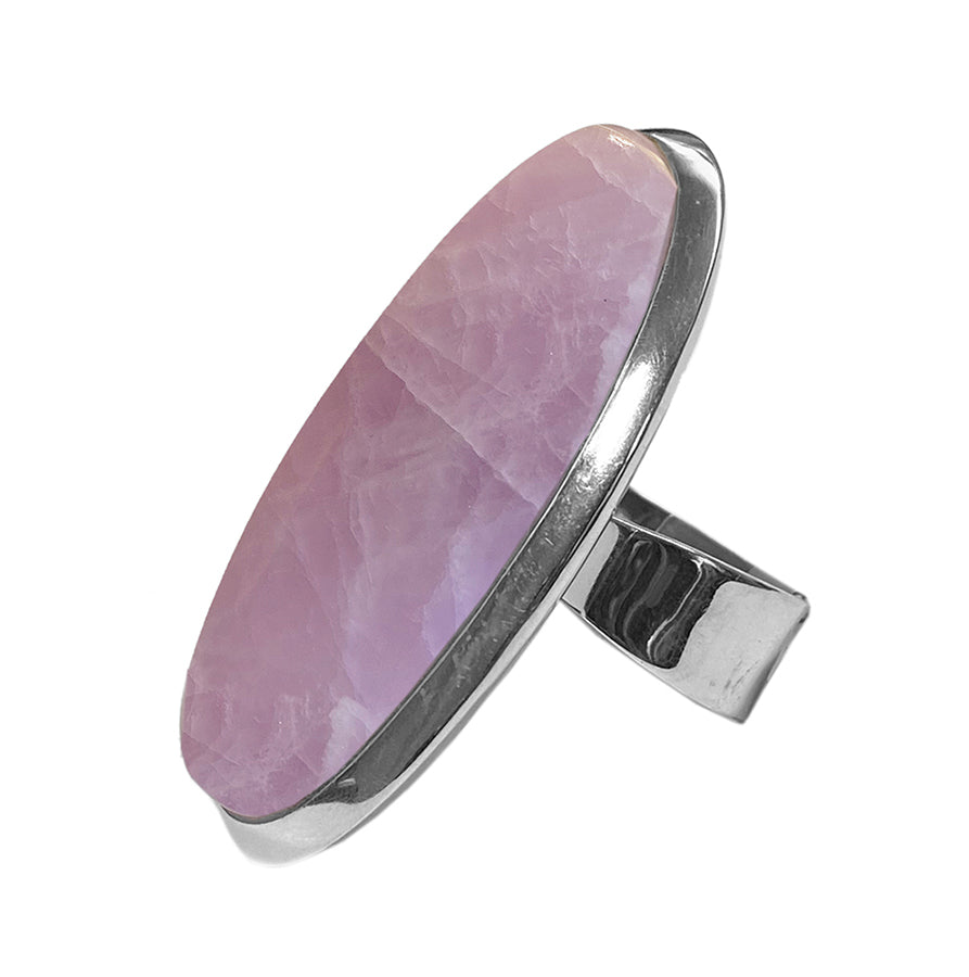 Steinring Kunzit Rosa Oval Groß 925 Sterling Silber Unikat Größenverstellbar Seitlich