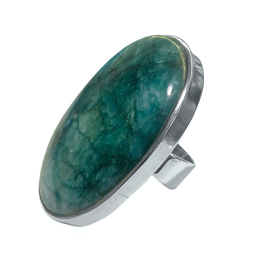 Smaragd-Ring Cabochon Groß Unikat 925 Sterling Silber Größenverstellbar