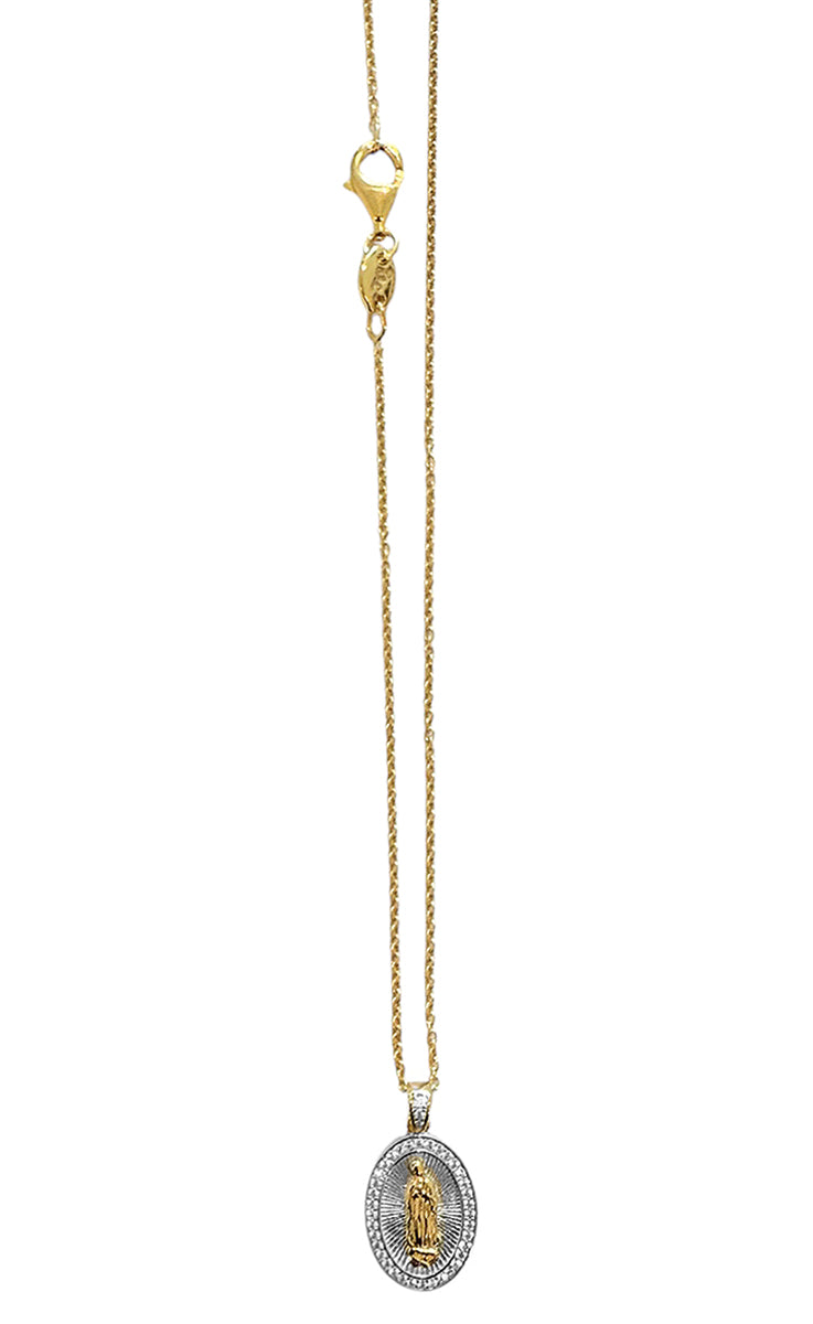 Ultima Edizione Filigrane Kette Madonna-Anhänger Kreuz 925 Sterling Silber Bicolor Pavé Zirkonia