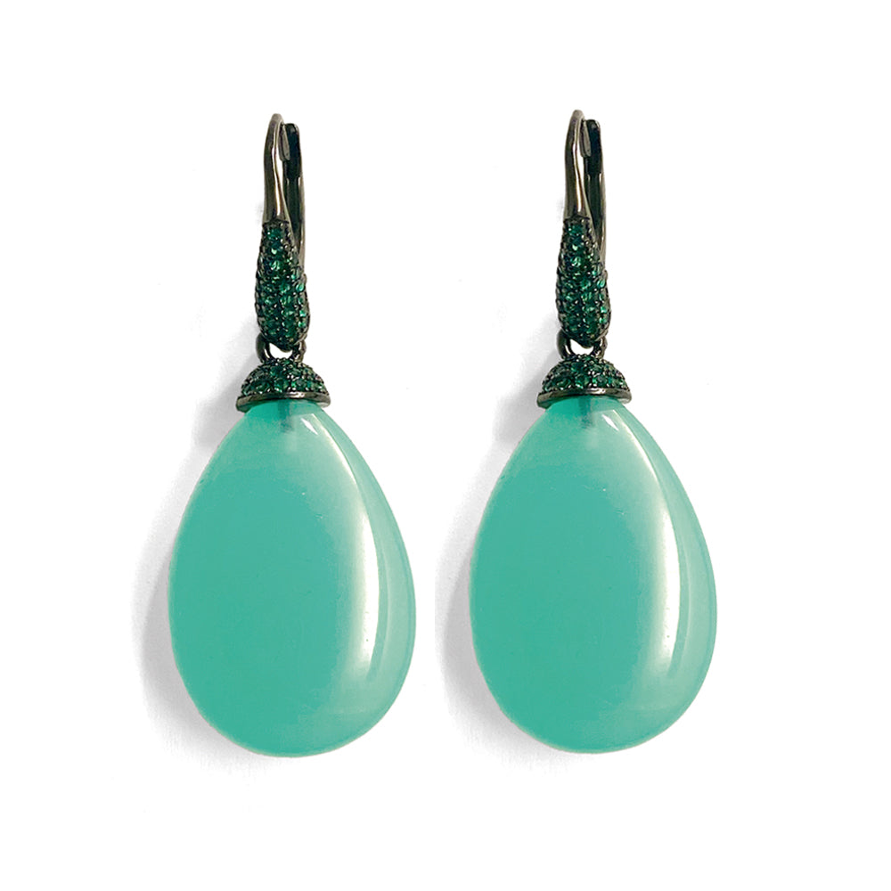 Ultima Edizione Tropfen-Ohrringe Pendel Zirkonia Pavé Grün Cabochon Mint Sterling Silber