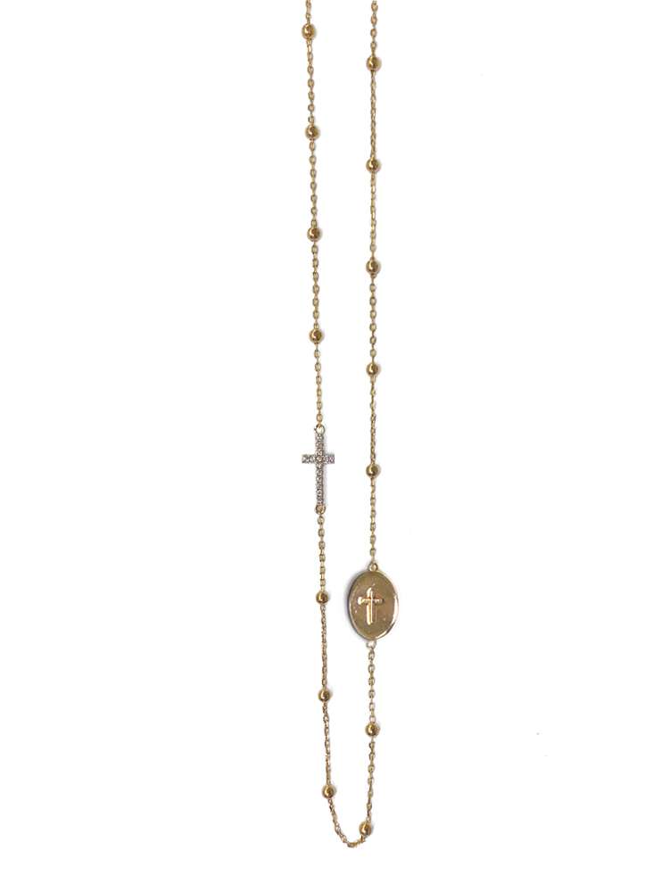 Ultima Edizione Rosenkranz Kette Madonna Kreuz Pavé Zirkonia 925 Sterling Silber Vergoldet