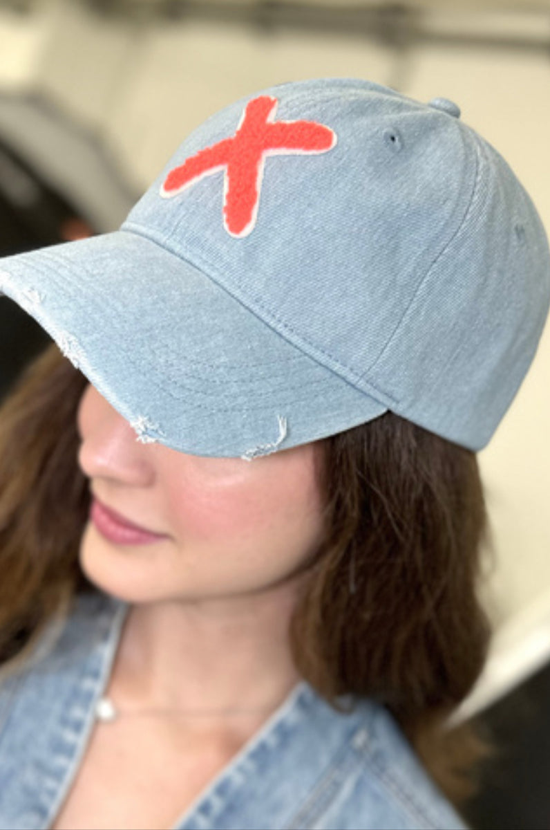 UNIO Kappe Cap Kobe-X Light Denim X-Patch Orange Unisex Nachhaltig Fair Produziert Model 2