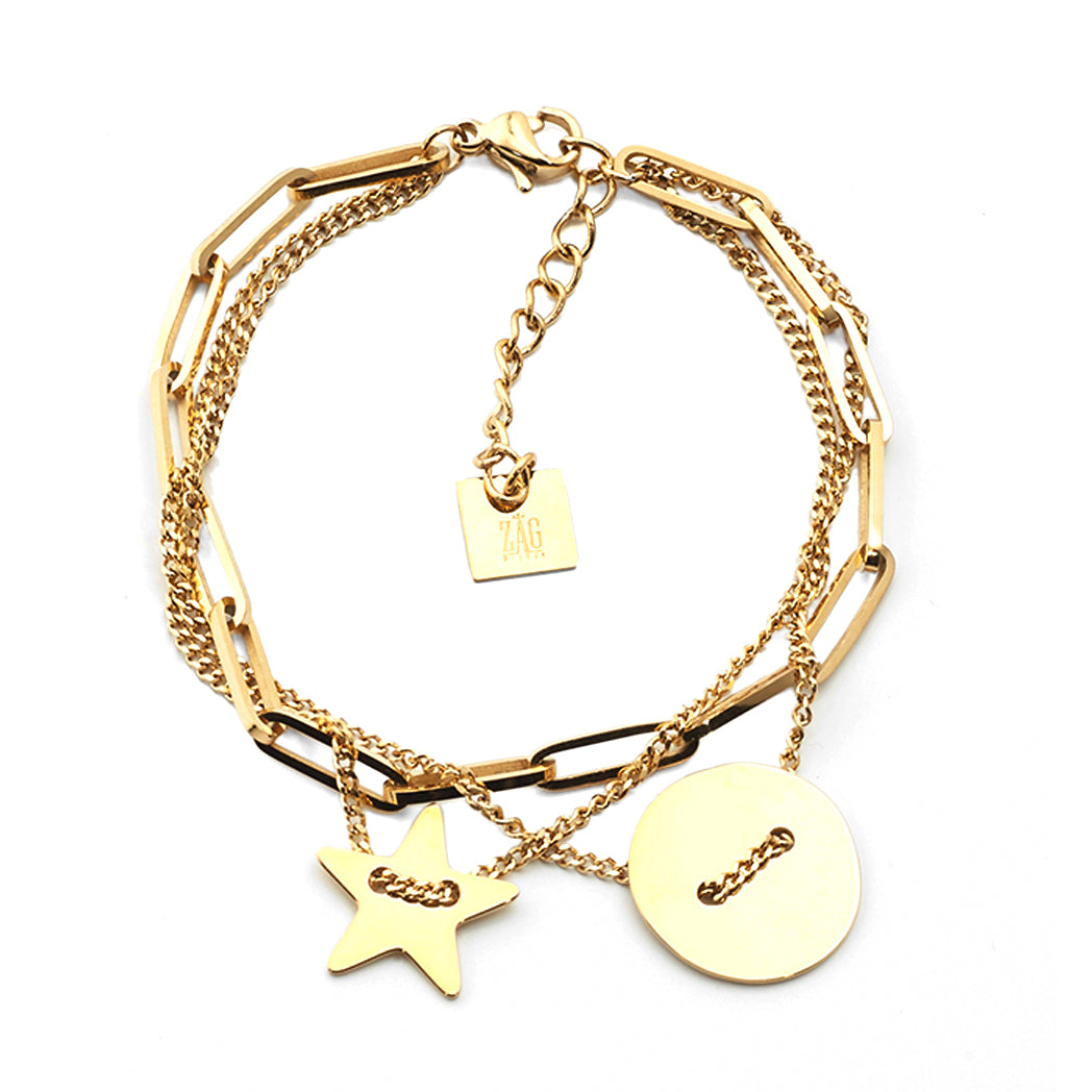 ZAG Bijoux Armband Dreireihig Stern-Anhänger Edelstahl Gold Plattiert