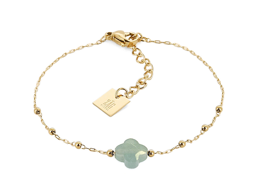 ZAG Bijoux Armband Filigran Kleeblatt Amazonit Hellblau Facettiert Gold Plattiert Edelstahl