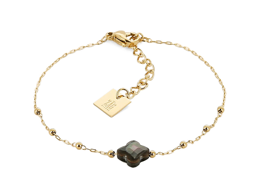ZAG Bijoux Armband Filigran Kleeblatt Perlmutt Grau Facettiert Gold Plattiert Edelstahl