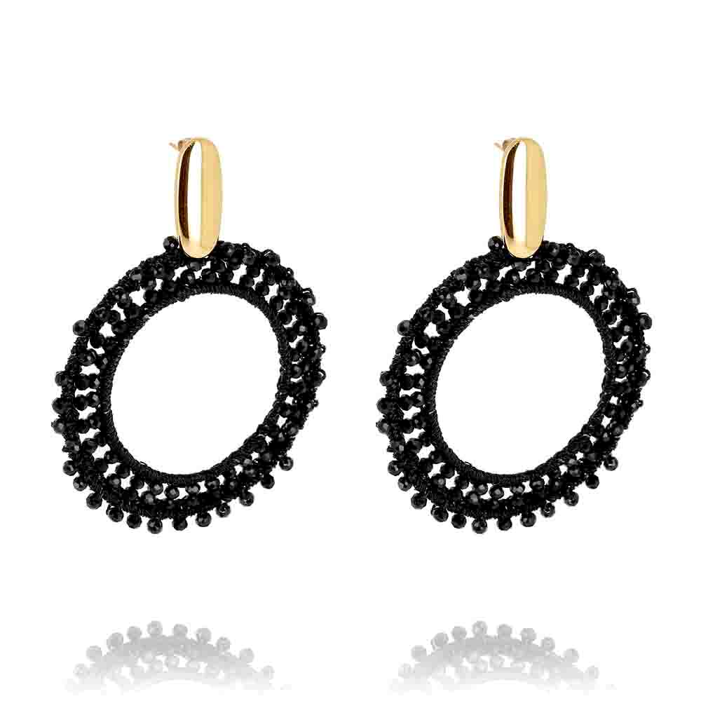 ZAG Bijoux Boho Ohrringe Pearls Black Schwarze Perlenstickerei Vergoldet Edelstahl