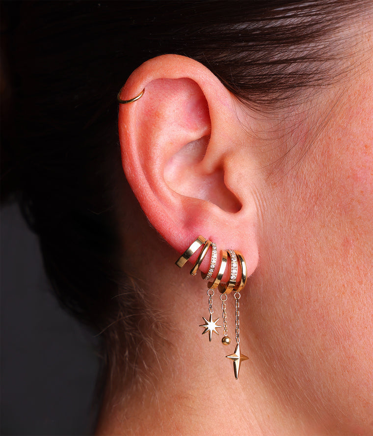 ZAG Bijoux Creolen Valentina Dreireihig Stern Kreuz Kugel Anhänger Zirkonia-Steine Edelstahl Gold Plattiert