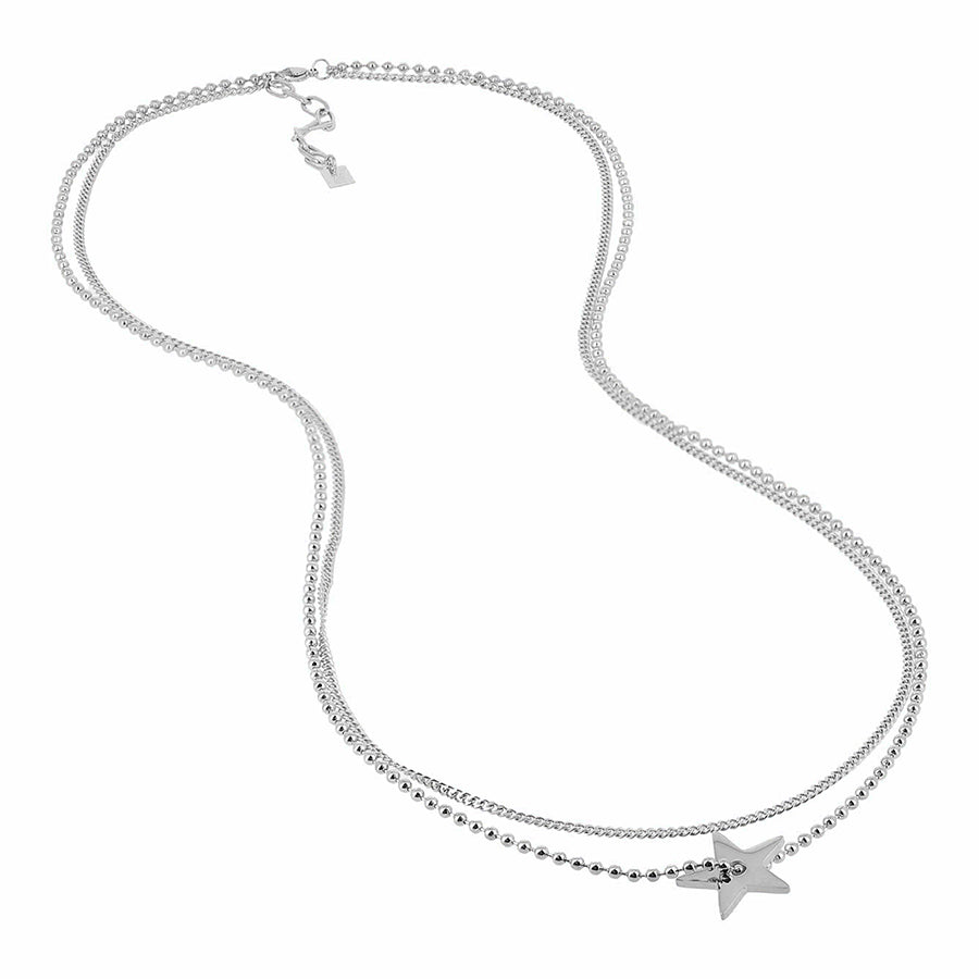 ZAG Bijoux Kette Zweireihig Kugelkette Panzerkette Stern-Anhänger Edelstahl Silber 90 cm Lang