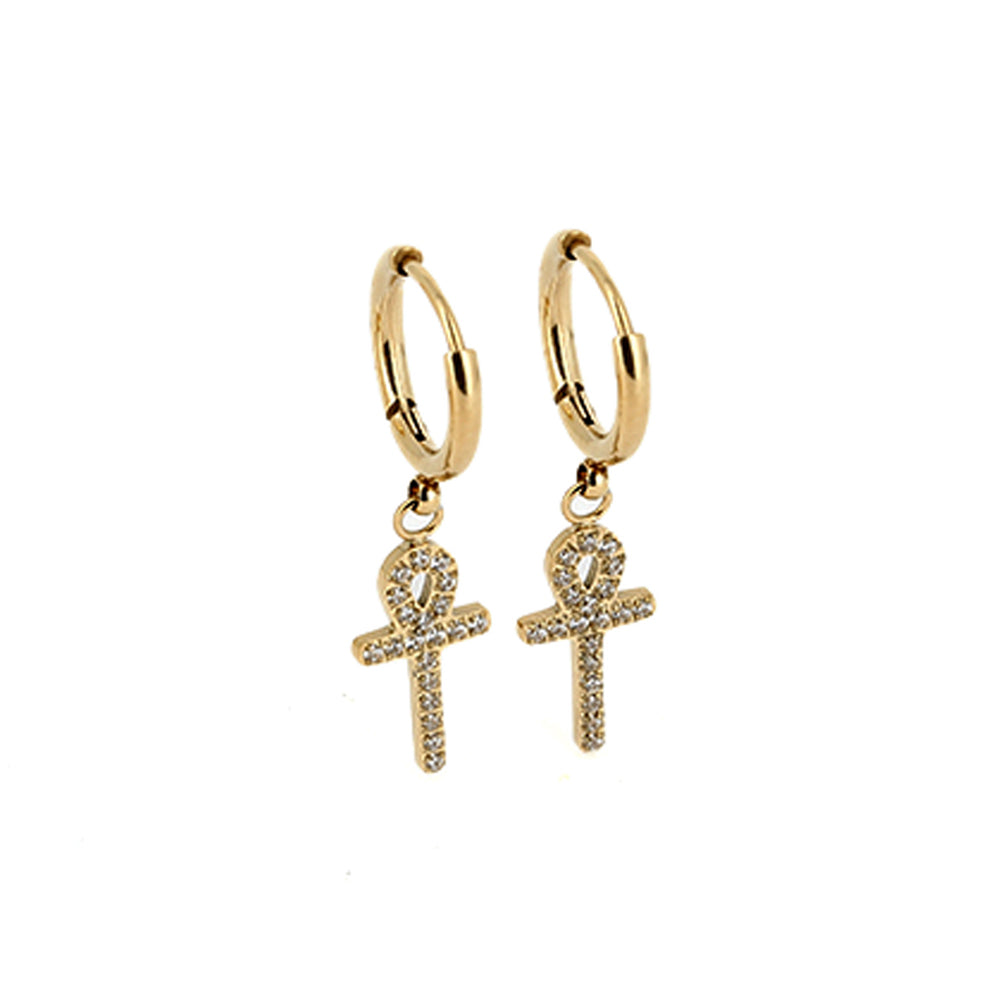 ZAG Bijoux Scharniercreolen Kreuz Pavé Zirkonia Gold Plattiert Edelstahl Ear Stacking