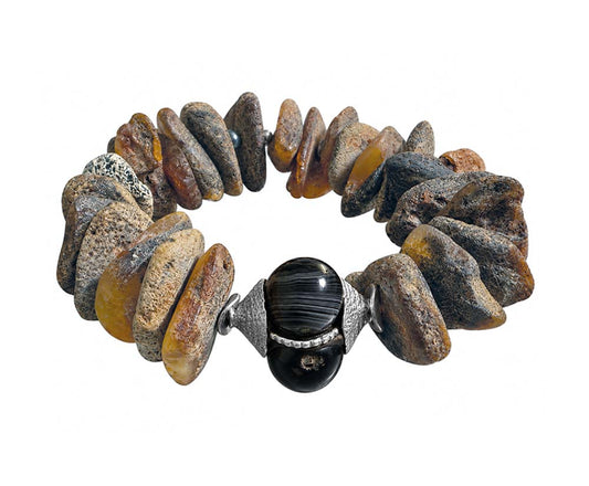 Armband Ethno | Bernstein Rohstein Matt | Vintage-Hornperle