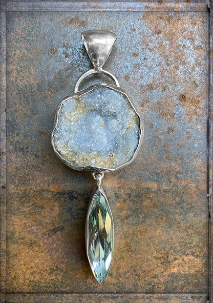 Anhänger | Chalcedon-Rosette | Obsidian Aqua