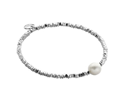Biba Armband Facettiert Süsswasserperle Versilbert Stacking Beads Dehnbar