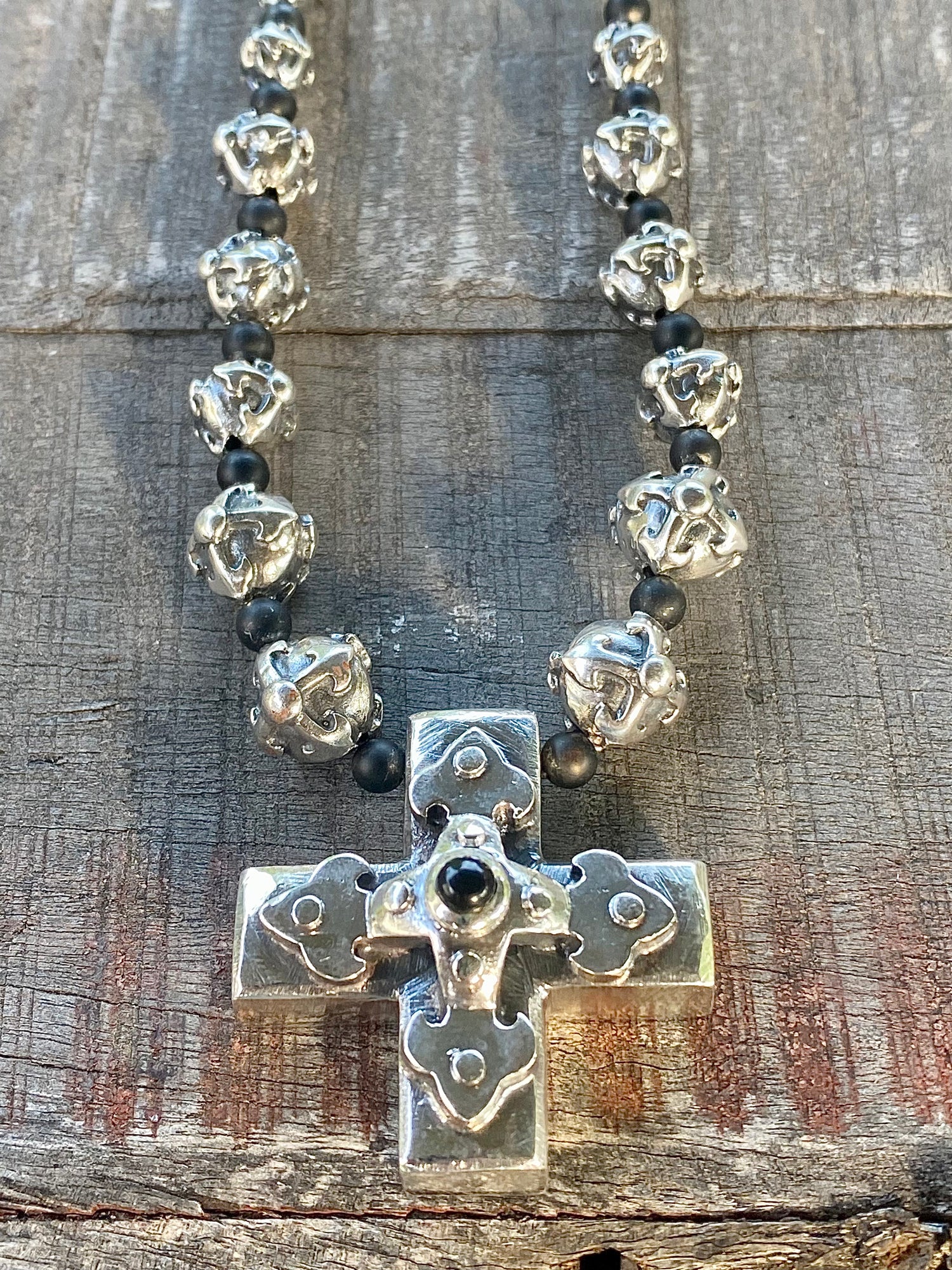 ELFCRAFT | KETTE | Neckchain Erbs XS Fac + 18 Blades Balls | Greek Cross with Blades Cross-Hole