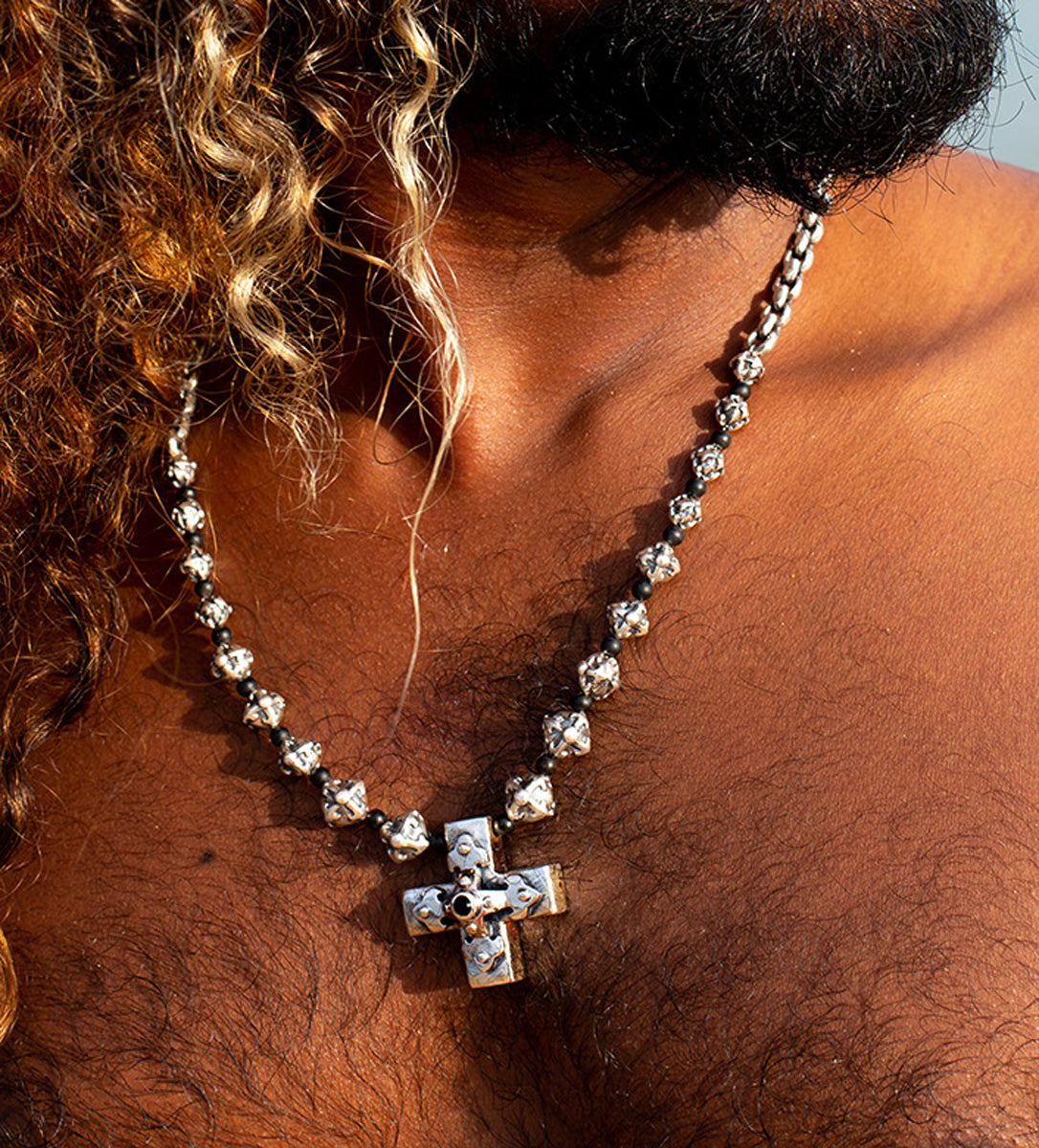 ELFCRAFT | KETTE | Neckchain Erbs XS Fac + 18 Blades Balls | Greek Cross with Blades Cross-Hole
