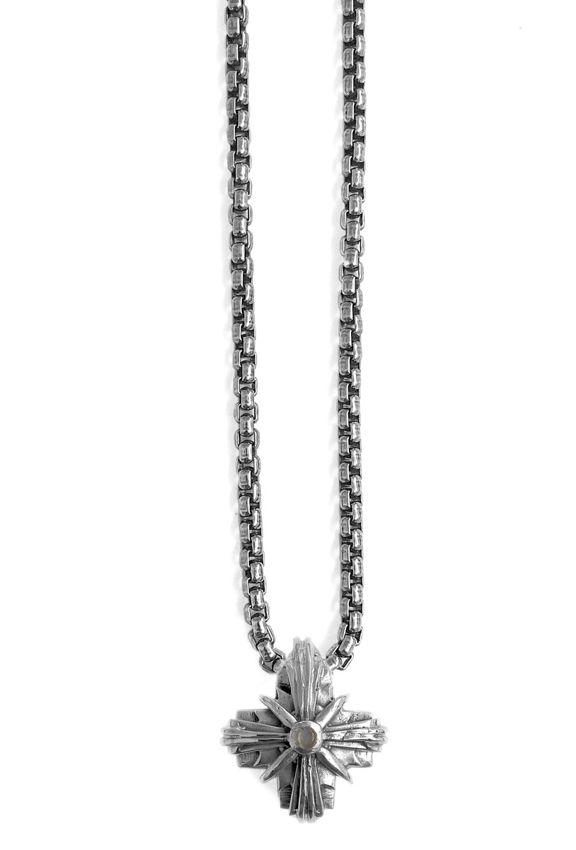 ELFCRAFT | Anhänger Kreuz | Pendant Greek Cross Facetted with Morning Star | Moonstone - Hole