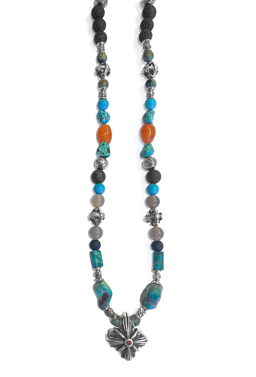 ELFCRAFT | KETTE | Beads & Rock | Greek Cross Morning Star | Carnelian Cabochon