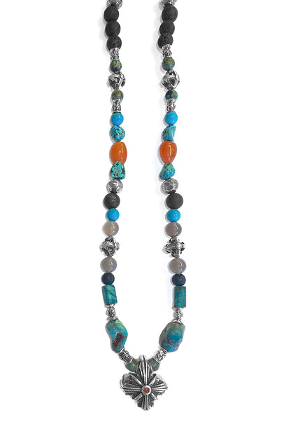 ELFCRAFT | KETTE | Beads & Rock | Greek Cross Morning Star | Carnelian Cabochon