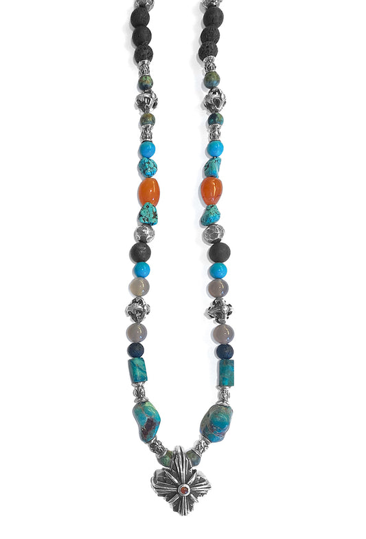 ELFCRAFT | KETTE | Beads & Rock | Greek Cross Morning Star | Carnelian Cabochon