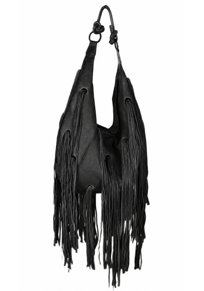 Fransentasche Boho XL-Shopper Weiches Leder Schwarz Gypsy-Style Pflanzlich Gefärbt Rehard