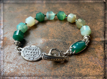 Gem Kingdom Steinarmband Achat Grün Facettiert Talisman-Element Sterling Silber Unisex