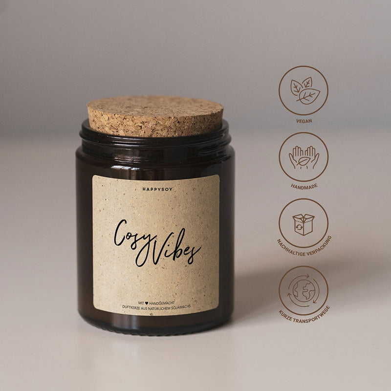 Happysoy Duftkerze Nachhaltig Vegan Spruchkerze Cozy Vibes 1