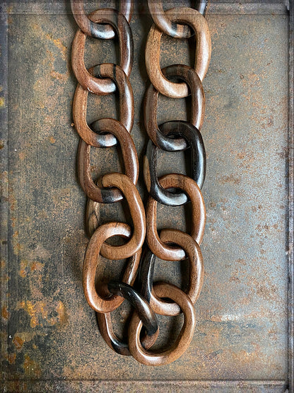 Lange Holzkette Ovale Glieder Braun Statement Unikat 110 cm