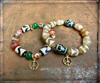 ICON Design Living Peace-Armband Butan Peace Vergoldet Tibetan-Stone-Perlen Bunt Dehnbar