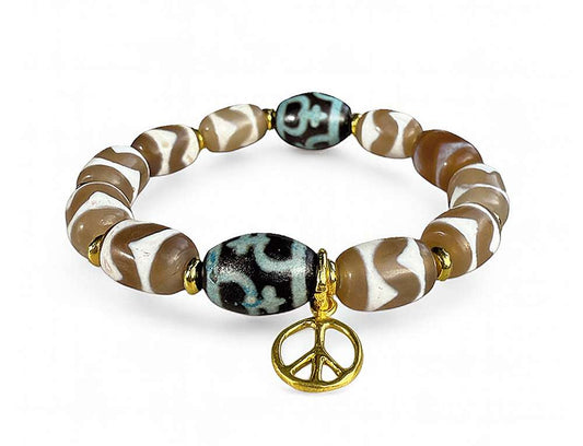 ICON Design Living Peace-Armband Butan Peace Vergoldet Tibetan-Stone-Perlen Dehnbar