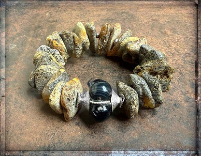 Armband Ethno | Bernstein Rohstein Matt | Vintage-Hornperle