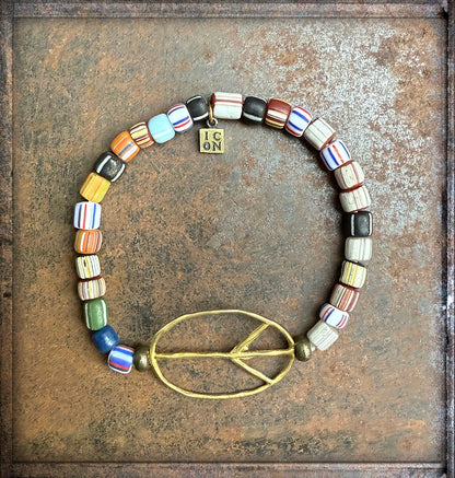 ICON Design Living Peace-Armband Eve Peace Glassteine Blau Mix Multicolor Vergoldet Dehnbar