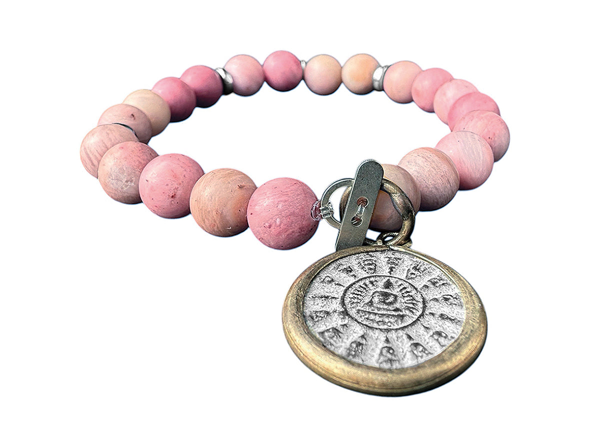 ICON Design Living Buddha-Armband Shanti Achat Rosa Dehnbar