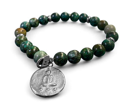 ICON Design Living Armband Buddha-Anhänger Shanti Versilbert Afrikanischer Türkis Dehnbar