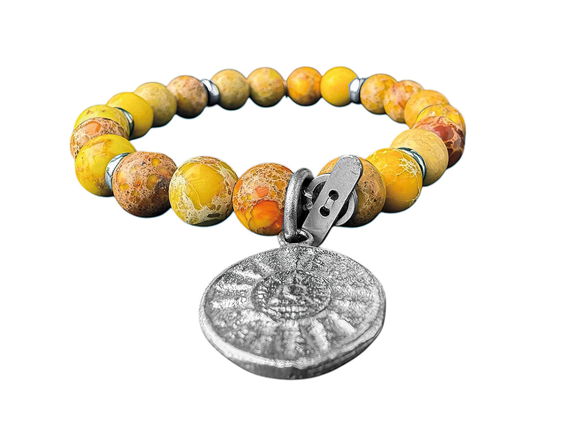 ICON Design Living Armband Buddha-Anhänger Shanti Silber Jaspis Gelb Dehnbar