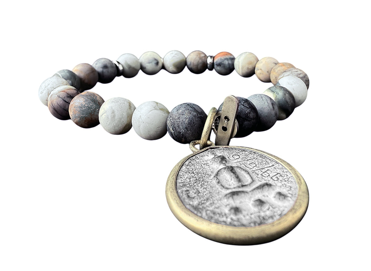 ICON Design Living Buddha-Armband Shanti Jaspis Grau Dehnbar