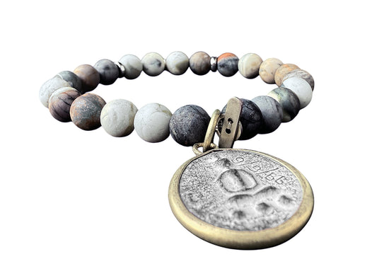 ICON Design Living Buddha-Armband Shanti Jaspis Grau Dehnbar