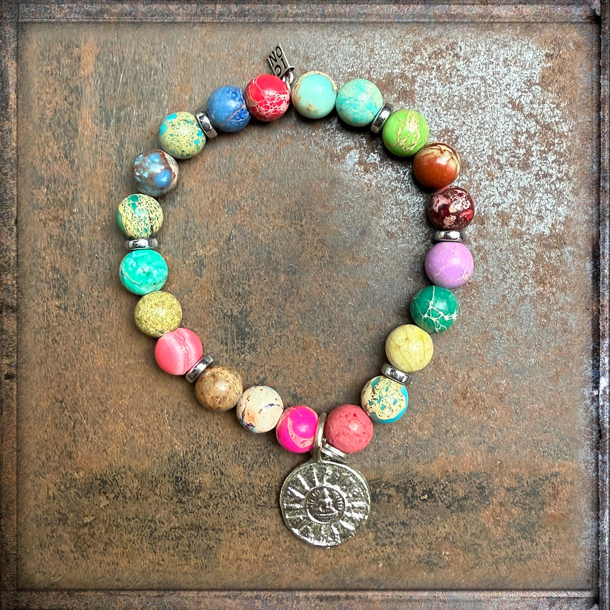 ICON Design Living Armband Buddha-Anhänger Shanti Jaspis Multicolor Dehnbar