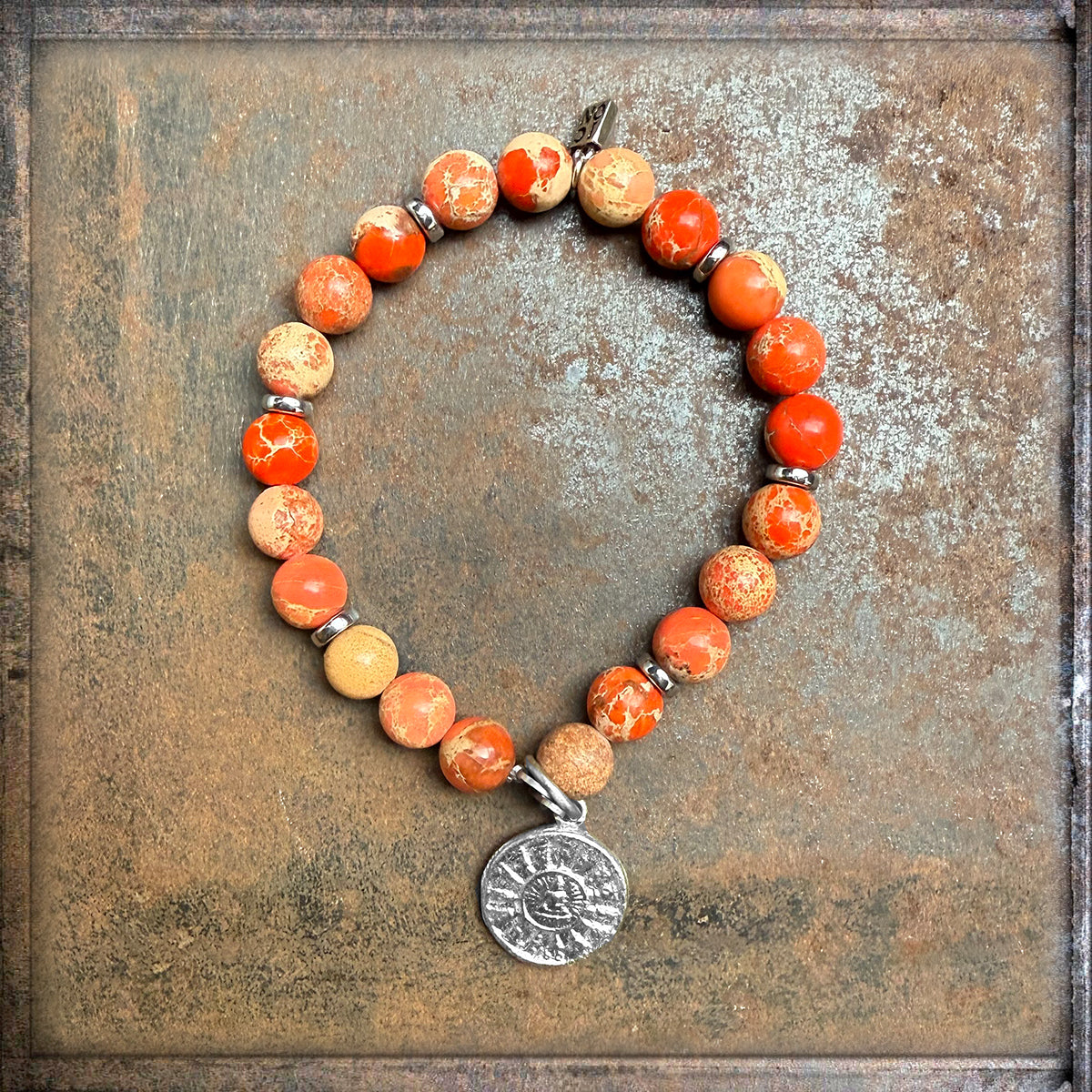 ICON Design Living Buddha-Armband Shanti Jaspis Orange Dehnbar