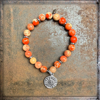 ICON Design Living Buddha-Armband Shanti Jaspis Orange Dehnbar