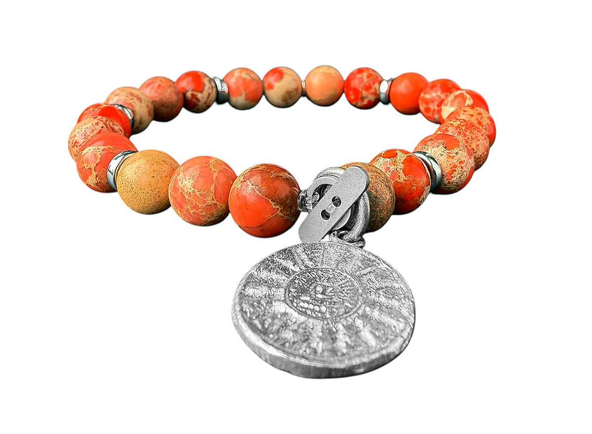 ICON Design Living Armband Buddha-Anhänger Shanti Jaspis Orange Dehnbar