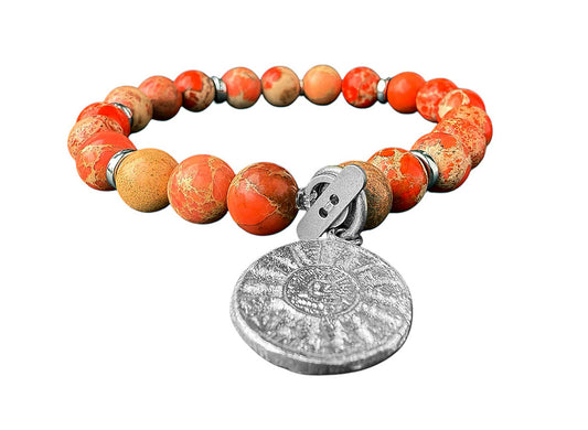 ICON Design Living Armband Buddha-Anhänger Shanti Jaspis Orange Dehnbar