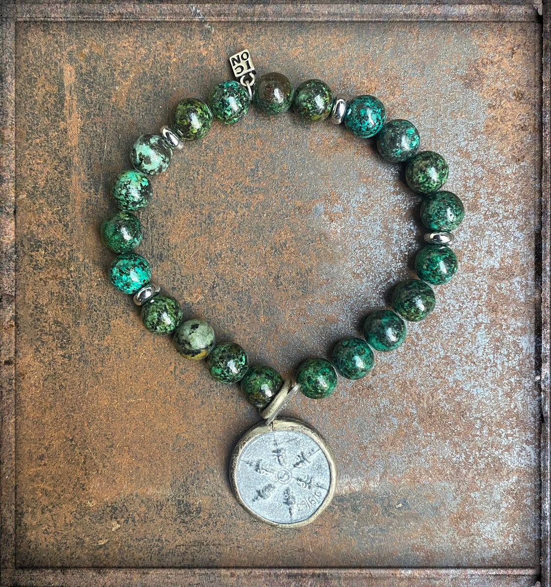 ICON Design Living Buddha-Armband Amulett Afrikanischer Türkis 8 mm Dehnbar