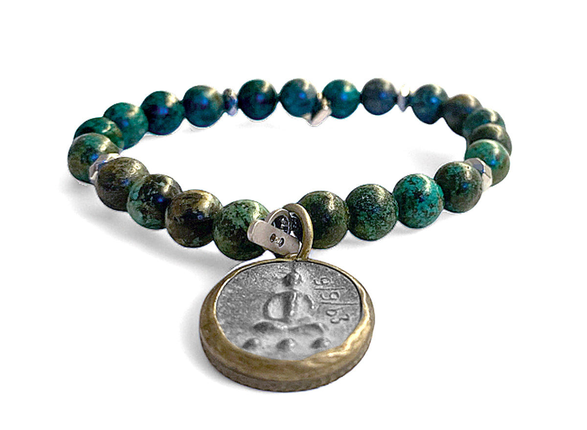 ICON Design Living Armband Buddha-Amulett Rund Afrikanischer Türkis 8 mm