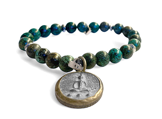 ICON Design Living Armband Buddha-Amulett Rund Afrikanischer Türkis 8 mm