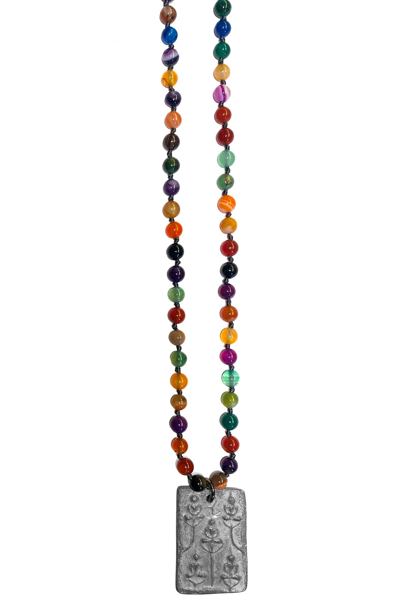 ICON Design Living Buddhakette Amulett Eckig Achat Bunt Multicolor 6 mm 70 cm Lang Unisex