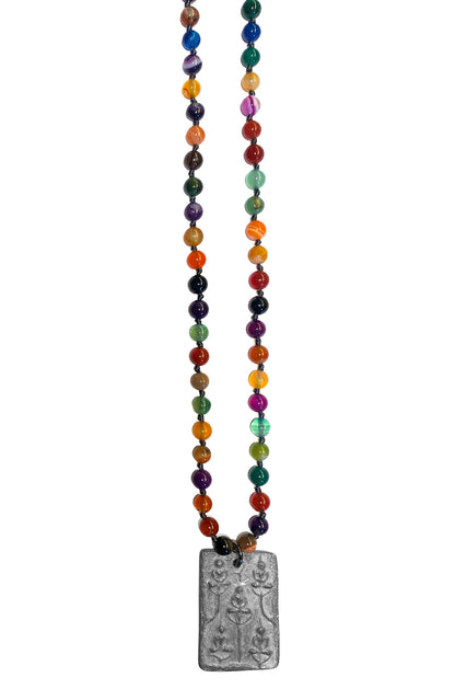 ICON Design Living Buddhakette Amulett Eckig Achat Bunt Multicolor 6 mm 70 cm Lang Unisex