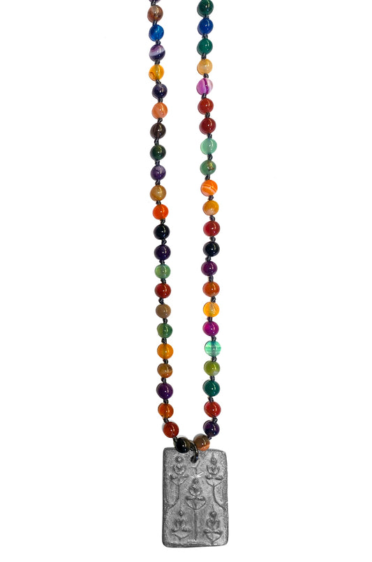ICON Design Living Buddhakette Amulett Eckig Achat Bunt Multicolor 6 mm 70 cm Lang Unisex