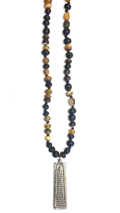 ICON Design Living Buddhakette Amulett Länglich Silberfarben Horn-Perlen 120 cm Lang