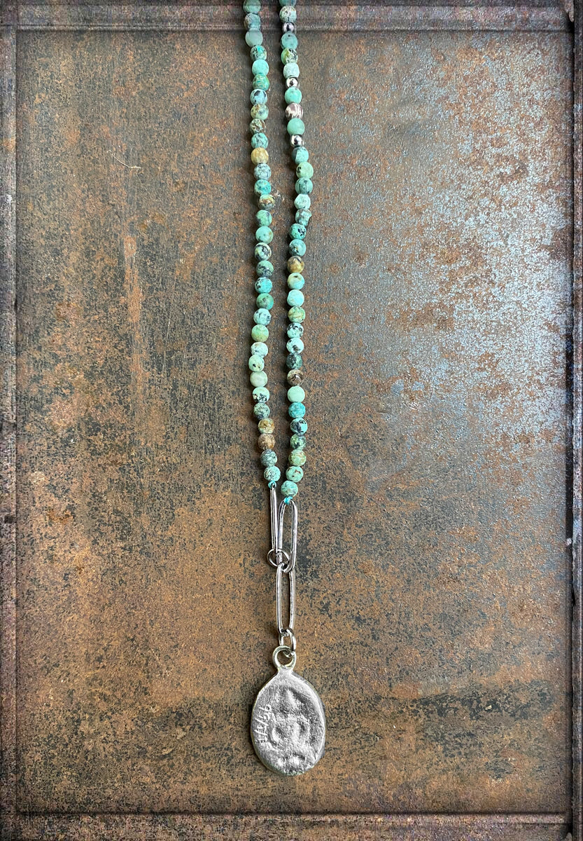 ICON Design Living Kette Buddha-Amulett Silber Afrikanischer Türkis 3 mm 90 cm
